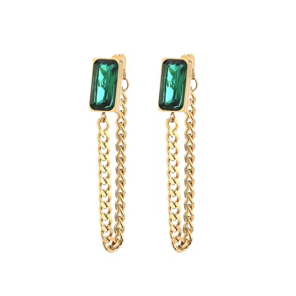 Chic Gold and Green Chain Drop Earrings
